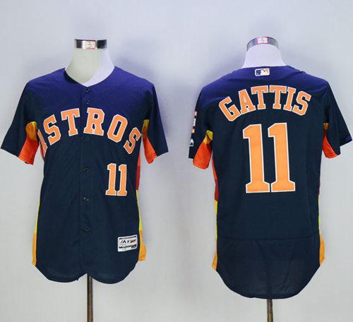 Astros #11 Evan Gattis Navy Blue Flexbase Authentic Collection Stitched MLB Jersey - Click Image to Close